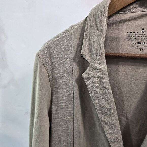 Neon Buddha Jacket Womens XL Taupe Artsy Art To Wear Button Knit Blazer Stretch - Picture 2 of 11